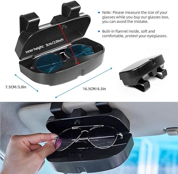 Number-one Car Visor Sunglass Case Holder Clip, Eye Glasses Storage Box with Double Card Slots Car Sunglasses Organizer Mount General for All Car Models (Black)