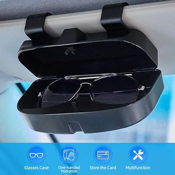 Number-one Car Visor Sunglass Case Holder Clip, Eye Glasses Storage Box with Double Card Slots Car Sunglasses Organizer Mount General for All Car Models (Black)