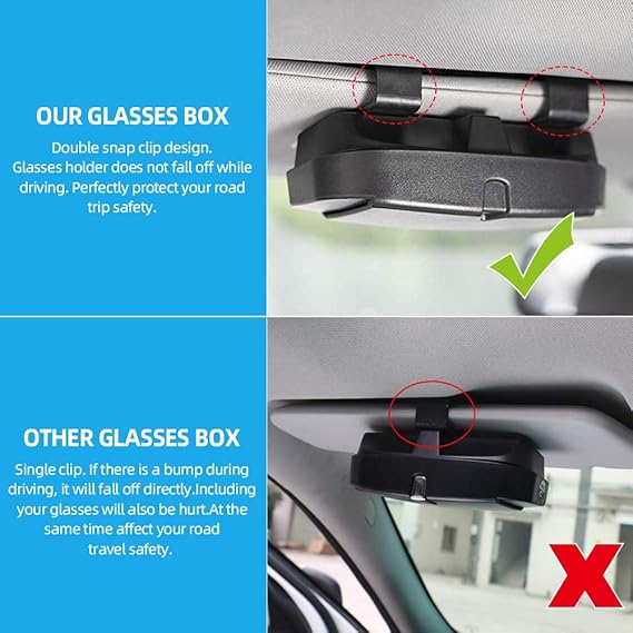 Number-one Car Visor Sunglass Case Holder Clip, Eye Glasses Storage Box with Double Card Slots Car Sunglasses Organizer Mount General for All Car Models (Black)
