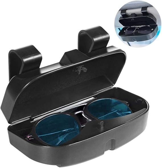 Number-one Car Visor Sunglass Case Holder Clip, Eye Glasses Storage Box with Double Card Slots Car Sunglasses Organizer Mount General for All Car Models (Black)