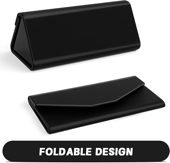 Folding Sunglasses Case – Lightweight Portable Eyeglass Storage Box, PU Leather Protective Glasses Holder, 6.3 x 2.6 Inches