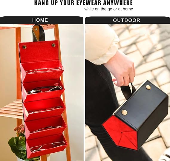 Multi-Layer Folding Sunglasses Organizer Case, Hanging Portable Eyeglass Storage Box with 6 Compartments