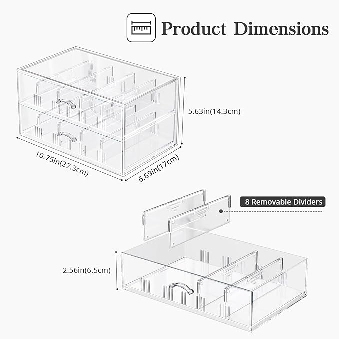 Clear Sunglass Storage Box with Drawer, Eyeglass Display Box Organizer with Removable Dividers for Multiple Pairs of Glasses - 1 Pack