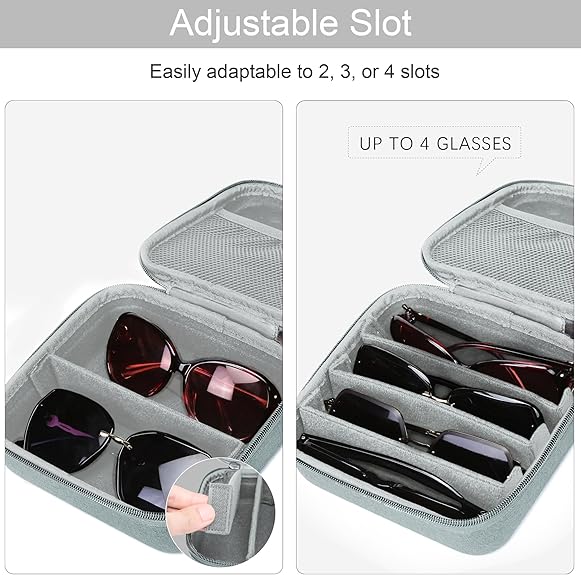 Travel Sunglasses Organizer with Adjustable Slots to Hold Multiple Glasses, Hard Shell Portable Storage Box for Men and Women