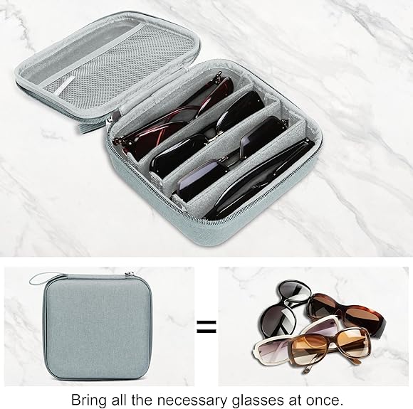 Travel Sunglasses Organizer with Adjustable Slots to Hold Multiple Glasses, Hard Shell Portable Storage Box for Men and Women