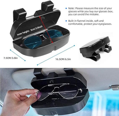 Number-one Car Visor Sunglass Case Holder Clip, Eye Glasses Storage Box with Double Card Slots Car Sunglasses Organizer Mount General for All Car Models (Black)