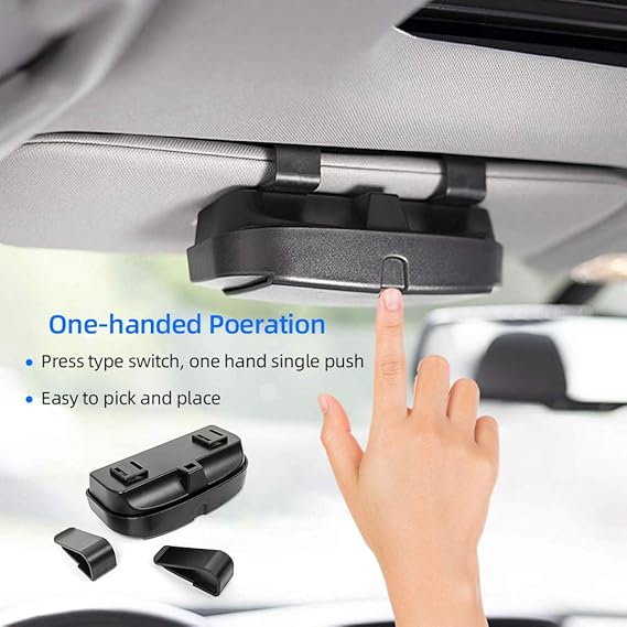 Number-one Car Visor Sunglass Case Holder Clip, Eye Glasses Storage Box with Double Card Slots Car Sunglasses Organizer Mount General for All Car Models (Black)