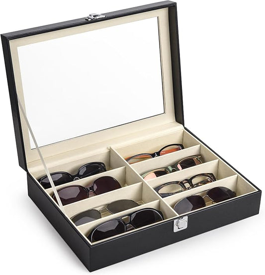 Leather multi-purpose sunglasses storage box, unisex, 8-grid glasses display box, jewelry watch storage box, sunglasses jewelry storage box, sunglasses glasses storage box