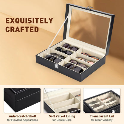 Leather multi-purpose sunglasses storage box, unisex, 8-grid glasses display box, jewelry watch storage box, sunglasses jewelry storage box, sunglasses glasses storage box