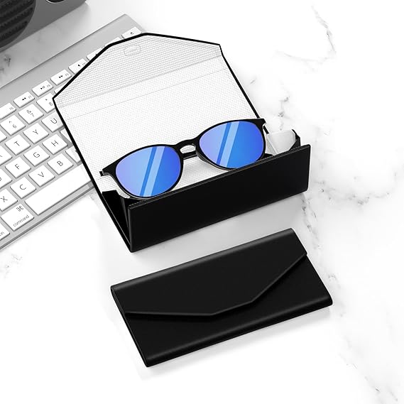 Folding Sunglasses Case – Lightweight Portable Eyeglass Storage Box, PU Leather Protective Glasses Holder, 6.3 x 2.6 Inches