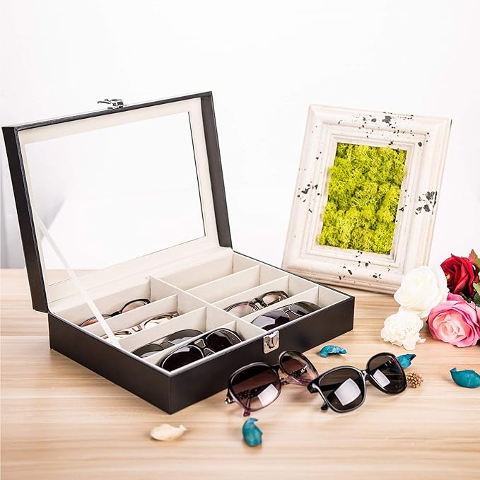 Leather multi-purpose sunglasses storage box, unisex, 8-grid glasses display box, jewelry watch storage box, sunglasses jewelry storage box, sunglasses glasses storage box