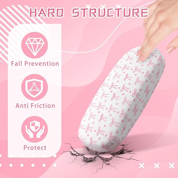3 Pack Pink Bow Hard Shell Glasses Case with Cleaning Cloth Coquettish PU Leather box for Sunglasses Eye Glasses