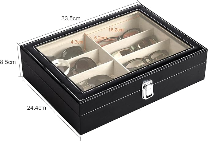 Leather multi-purpose sunglasses storage box, unisex, 8-grid glasses display box, jewelry watch storage box, sunglasses jewelry storage box, sunglasses glasses storage box