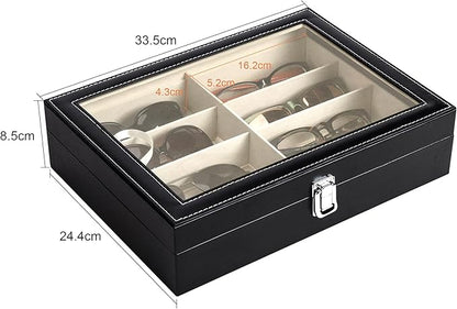 Leather multi-purpose sunglasses storage box, unisex, 8-grid glasses display box, jewelry watch storage box, sunglasses jewelry storage box, sunglasses glasses storage box