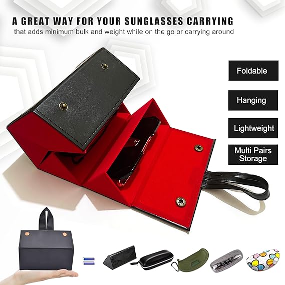 Multi-Layer Folding Sunglasses Organizer Case, Hanging Portable Eyeglass Storage Box with 6 Compartments