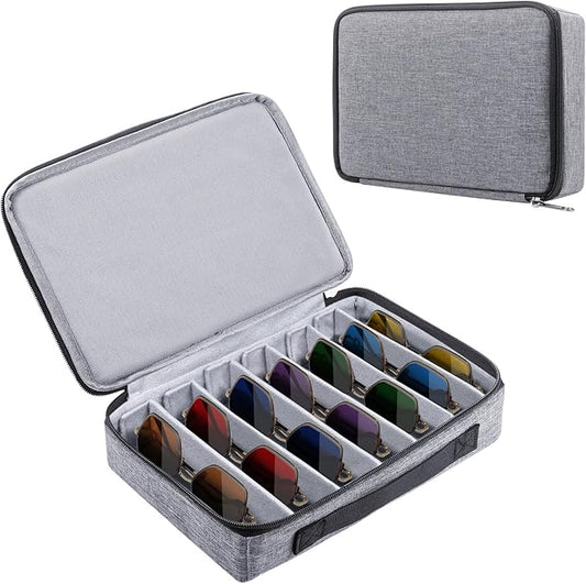 Travel Sunglasses Storage Box with Adjustable Slots to Hold Multiple Pairs of Glasses, Portable Eyeglass Storage Box for Men and Women