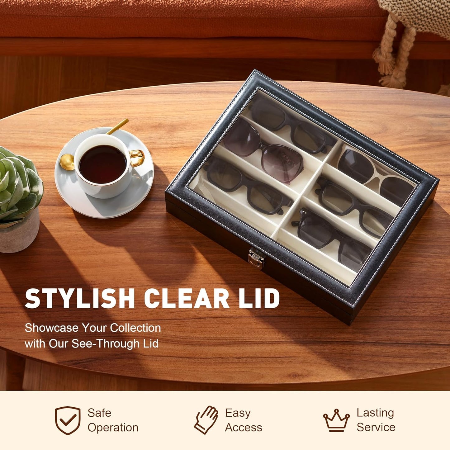Leather multi-purpose sunglasses storage box, unisex, 8-grid glasses display box, jewelry watch storage box, sunglasses jewelry storage box, sunglasses glasses storage box