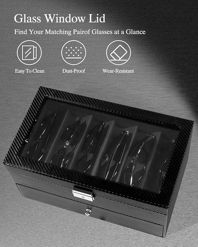 Double-layer Sunglass Storage Box, 12-slot Leather Sunglass Box, Multiple Pairs of Glasses Display Box, Suitable for Men and Women, Gift Idea (Black + Black)